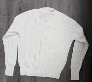 Saks Fifth Avenue Women’s Ivory Cable Knit Sweater Pullover Sz XL 100% Cotton thumbnail 1