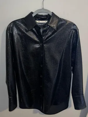 Zara Faux Black Leather Jacket thumbnail 2