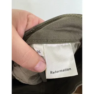 Reformation Stretch Flood Jeans Army Green Wide Leg Raw Hem Pants Size 26 thumbnail 4