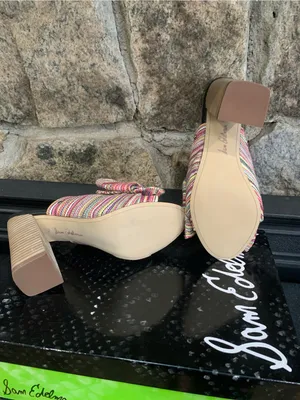 Sam Edelman Yumi Multi Stripe Bow Open Toe Heeled Mules Women's 7.5 M E9919F2900 thumbnail 5