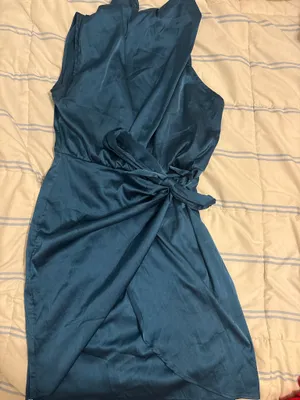 Navy blue satin mini dress thumbnail 1