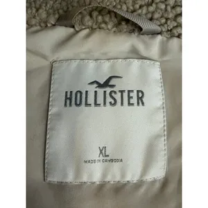 Hollister Cropped Sherpa Fleece Zip Front Jacket XL Beige Teddy Boxy Coat thumbnail 6