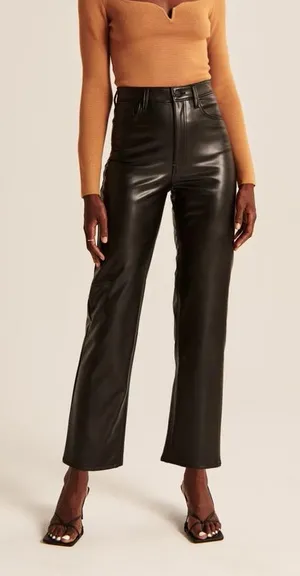 Abercrombie & Fitch The Ankle Straight Ultra High Rise Black Faux‎ Leather Pants thumbnail 1