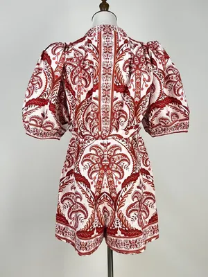 NWOT Farm Rio Tropical Cameo Belted Romper Size S 100% Cotton Puff Sleeves thumbnail 5
