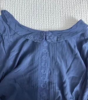 FreePeople PeterPan Collar Navy Blouse thumbnail 6