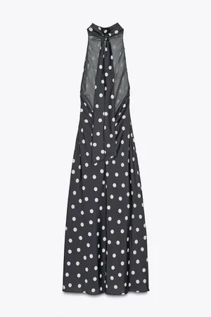 Zara Black Polka Dot Halter Satin Scarf Maxi Dress thumbnail 4