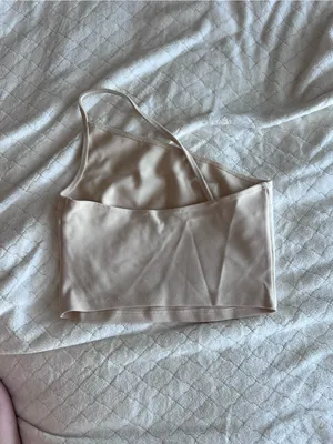 Abercrombie & Fitch One-Shoulder Cropped Tank Top in Light Beige thumbnail 2