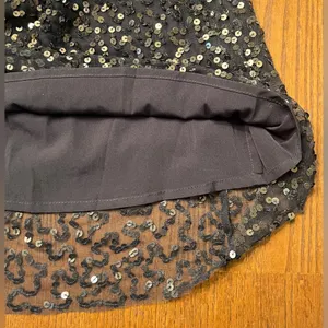 French Connection Emille Sparkle Black & Gold‎ Sequined Dress Sheer Sleeves Sz 4 thumbnail 13