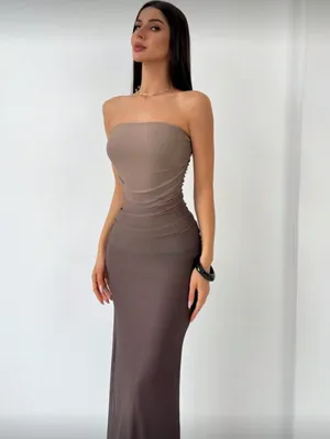 SheIn Brown Maxi Strapless Dress thumbnail 4