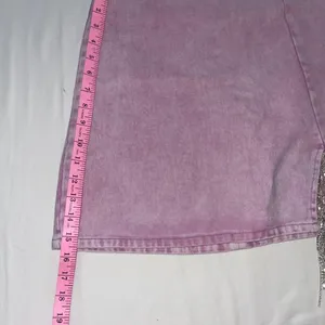 Sparkle Rhinestone Fringe Pink Denim Mini Skirt. Women’s Large-High Waisted thumbnail 5