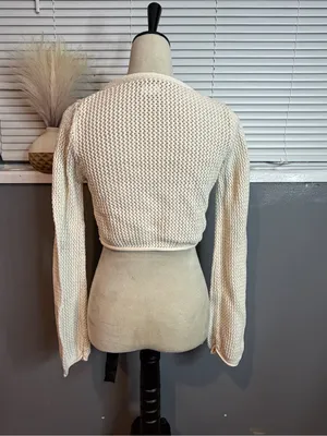 Cotton On Cream Open Knit Tie Front Cropped Cardigan Size S thumbnail 6