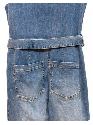 Avec Les Filles Women’s Blue Denim Short-Sleeve Tie-Waist Jumpsuit Size 30 thumbnail 13