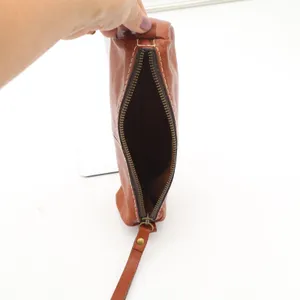 Patricia Nash Tan Leather Cosmetic Pouch Pencil Case Contrast Stitching thumbnail 5