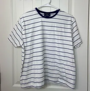 Chelsea Cambell‎ women’s white navy striped shirt sleeve tshirt top XL thumbnail 1