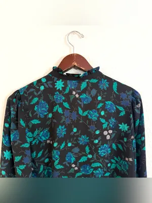 Ann Taylor Womens Shirt Blouse Blue Green Floral Long Sleeve Button Up Large thumbnail 4