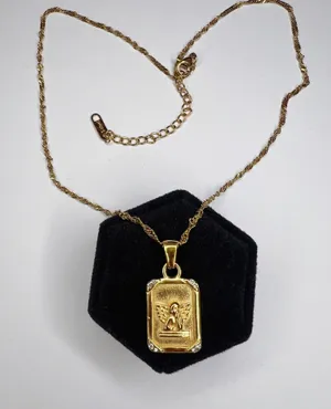 Angel engraved charm gold necklace thumbnail 1