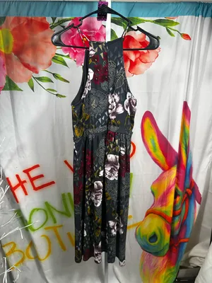 S260. Everly- Dark Floral Halter Midi Dress - Multicolor Floral Print thumbnail 2