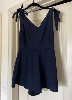 Altar’d State Navy Blue Romper with Shoulder Ties Size M thumbnail 3