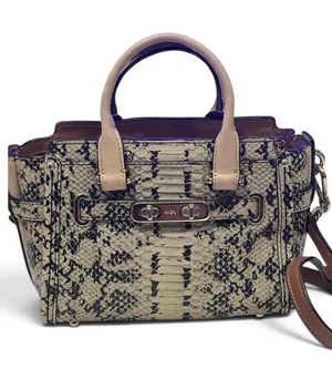 Coach Beige/Black Python Embossed Leather Swagger small tote thumbnail 1