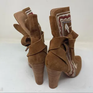 ULLA JOHNSON tan western Embroidered Suede Aggie Booties Runway Fall sz 6 thumbnail 6