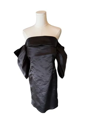 Petal & Pup - Strapless Satin Mini Dress Puff Sleeve Black Sz US 10 / AU 14 thumbnail 3