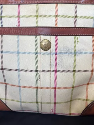 Vtg Coach Heritage Tattersall Plaid Coated Canvas Tote & Wallet with Blue Stripe thumbnail 4