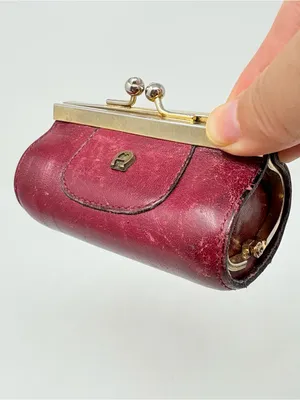 Etienne Aigner Burgundy Leather Kisslock Clutch Coin Purse Lipstick Bag Italy thumbnail 2