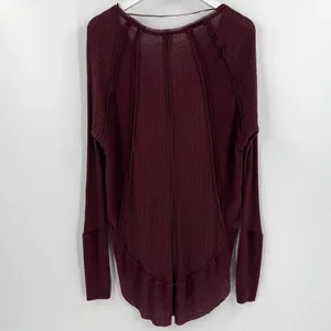 We The Free People Laguna Waffle Knit Top Burgundy Red‎ Long Sleeves Size Medium thumbnail 6