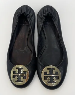 Tory Burch Shoes Womens Size 8.5 Black Minnie Travel Ballet Flat Napa Leather thumbnail 1