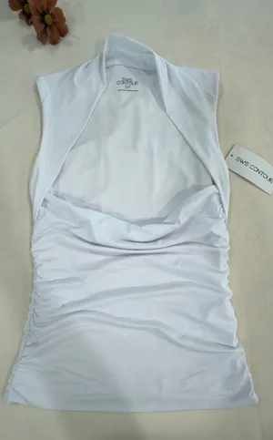 White Sleeveless Ruched Halter Blouse thumbnail 1