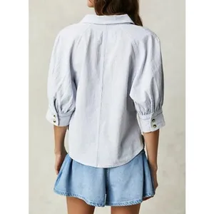 Free People Ellie Blue Stripe Short Sleeve Top Women’s Sz. M thumbnail 2