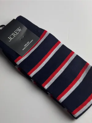 J. Crew Navy Socks with Red & White Stripes Crew Style Preppy Socks New With Tag thumbnail 5