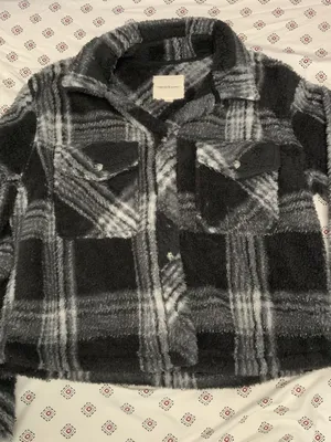 Thread and Supply Women's Jacket Small Plaid Flannel Black White Collared Pocket thumbnail 1