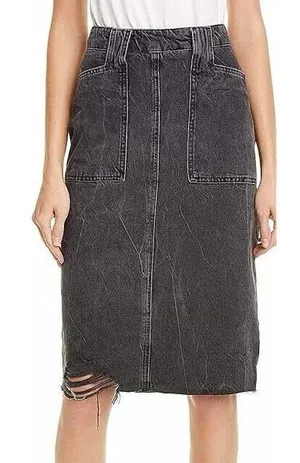 Free People Womens Skirt Black Size 8 Elisa Denim Distressed Slit thumbnail 1