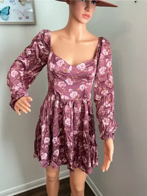 Altar’d State Floral Long Sleeve Mini Dress Mauve Size M thumbnail 4