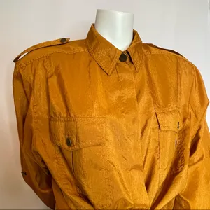 Vintage Copper‎ Blouse Epaulets Button-Up Crinkly Fabric Front Pockets Shirt Top thumbnail 9