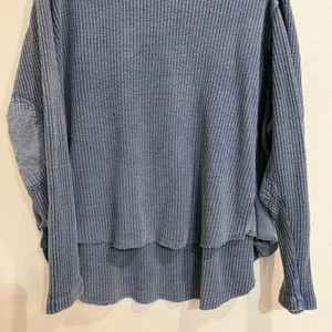 Free People FP One Blue Waffle Knit Thermal High Low Top Sz S thumbnail 4