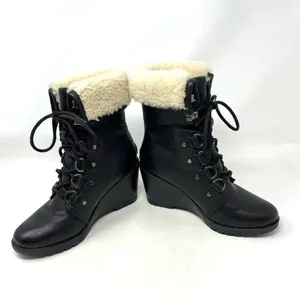 Sorel After Hours Lace Shearling Boot Black‎ Leather Wedge Size US 6 thumbnail 5