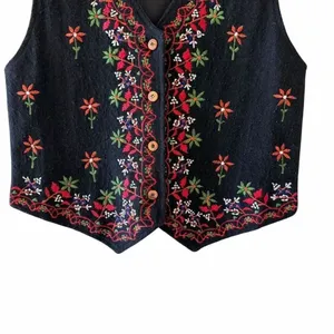 Body Xpressions Vintage Button Front Lined Vest Wool Blend Floral SZ M #2588 thumbnail 5