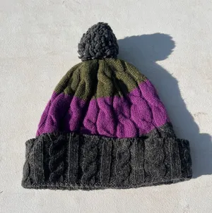 Patagonia Olive, Purple & Charcoal Cable Knit Pom Beanie thumbnail 1