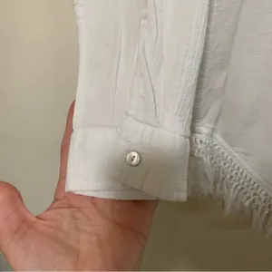 Antibes Blanc woman 100% cotton sheer white long sleeve button up shirt size L thumbnail 3