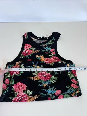 Alice + Olivia Women's Melva Black Floral Print Racerback Crop Tank Top Stretch thumbnail 7