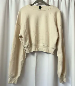 Cream Cropped Cotton Crewneck Sweatshirt Size Medium thumbnail 1