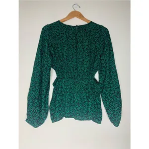 GAP Green Floral Cutout Peplum Rayon Long-Sleeve Top S Casual thumbnail 6