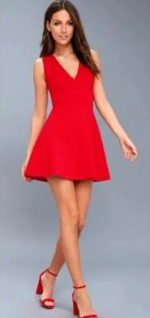 Lulus Red Skater Sleeveless V-Neck Party Homecoming Dress Size Medium thumbnail 1