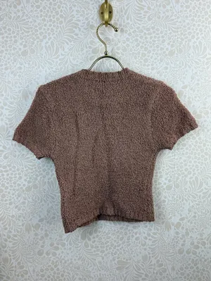 SKIMS Rose Clay Sherpa Cozy Knit Cropped T-Shirt - Size - Small/Medium thumbnail 5
