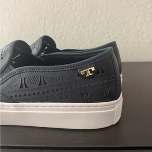 NWOT $250 Tory Burch Deep Navy Lennon Slip On Laser Cut Out Leather Sneakers 8.5 thumbnail 7