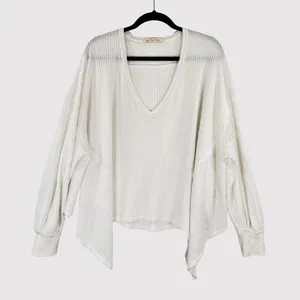 We The Free Womens Top White Coraline Thermal V Neck Waffle Knit Oversized XS thumbnail 2