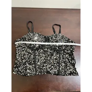 Sequin Corset Bustier Top Underwire Adjustable Straps Black Silver M Size M thumbnail 7