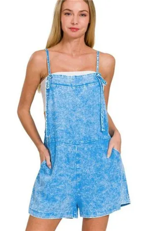 Zenana‎ Washed Linen Knot Strap Rompers thumbnail 1